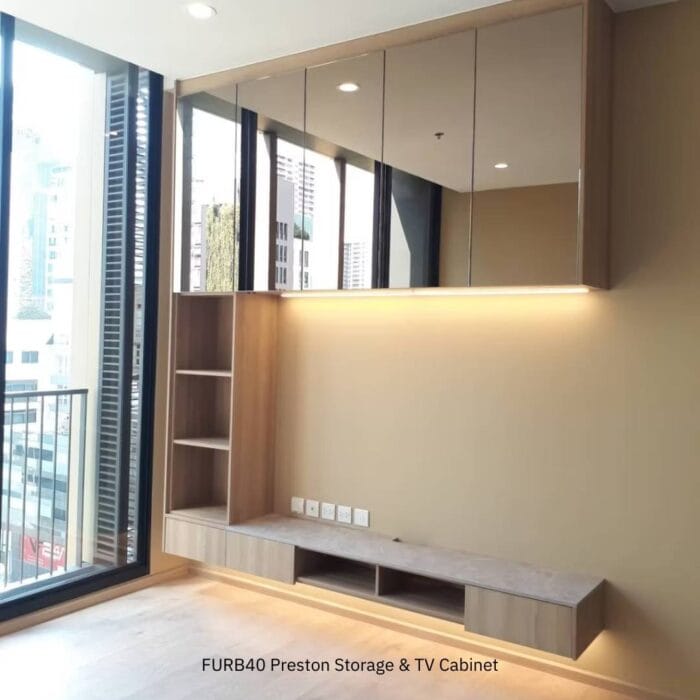 Preston ตู้เก็บของและวางทีวี (บานกระจก, ท้อปหินอ่อน) - Image 2