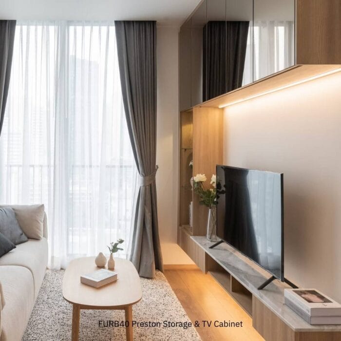 Preston ตู้เก็บของและวางทีวี (บานกระจก, ท้อปหินอ่อน) - Image 3